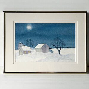 Original Watercolor Painting Winter Barn Scene Framed Signed Maureen Jacobs